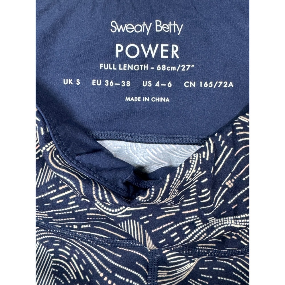 Sweaty Betty Power Leggings Women S Navy Cream Pink Abstract 27" Pockets - Picture 6 of 7